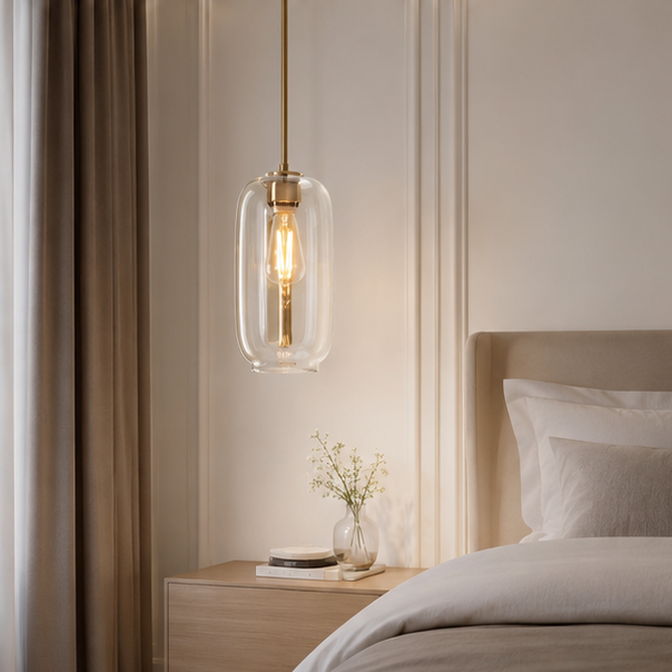 LuxRoyale Modern Brass & Sculpted Clear Glass Pendant Light for Dining Room, Bar & Cafe-Royale Basic