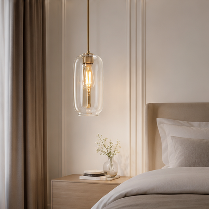 LuxRoyale Modern Brass & Sculpted Clear Glass Pendant Light for Dining Room, Bar & Cafe-Royale Basic