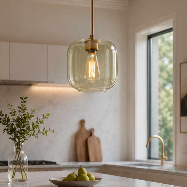 LuxRoyale Modern Brass & Sculpted Clear Glass Pendant Light for Dining Room, Bar & Cafe-Royale Basic