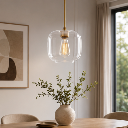 LuxRoyale Modern Brass & Sculpted Clear Glass Pendant Light for Dining Room, Bar & Cafe-Royale Basic