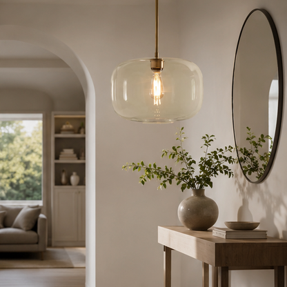 LuxRoyale Modern Brass & Sculpted Clear Glass Pendant Light for Dining Room, Bar & Cafe-Royale Basic