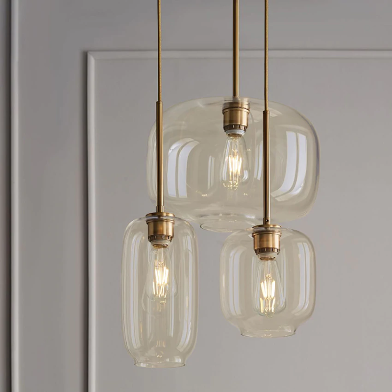 LuxRoyale Modern Brass & Sculpted Clear Glass Pendant Light for Dining Room, Bar & Cafe-Royale Basic