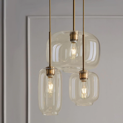 LuxRoyale Modern Brass & Sculpted Clear Glass Pendant Light for Dining Room, Bar & Cafe-Royale Basic