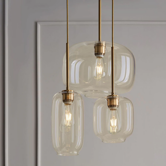 LuxRoyale Modern Brass & Sculpted Clear Glass Pendant Light for Dining Room, Bar & Cafe-Royale Basic