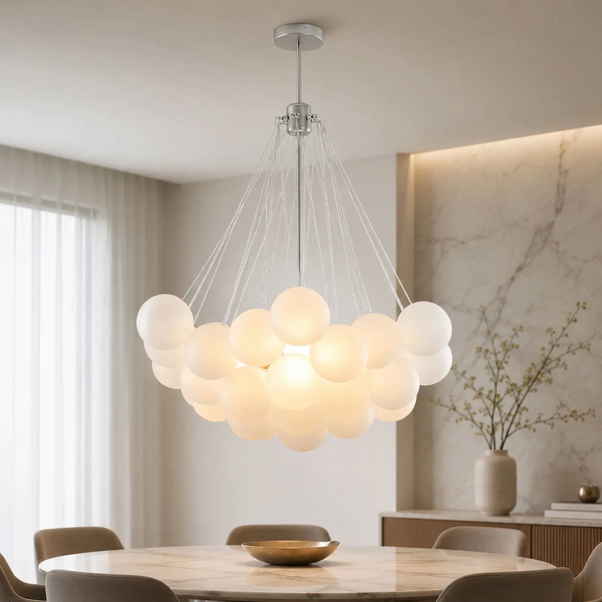 LuxRoyale Modern Glass Bubble Chandelier Hanging Light Fixture For Dining Room - Royale Basic