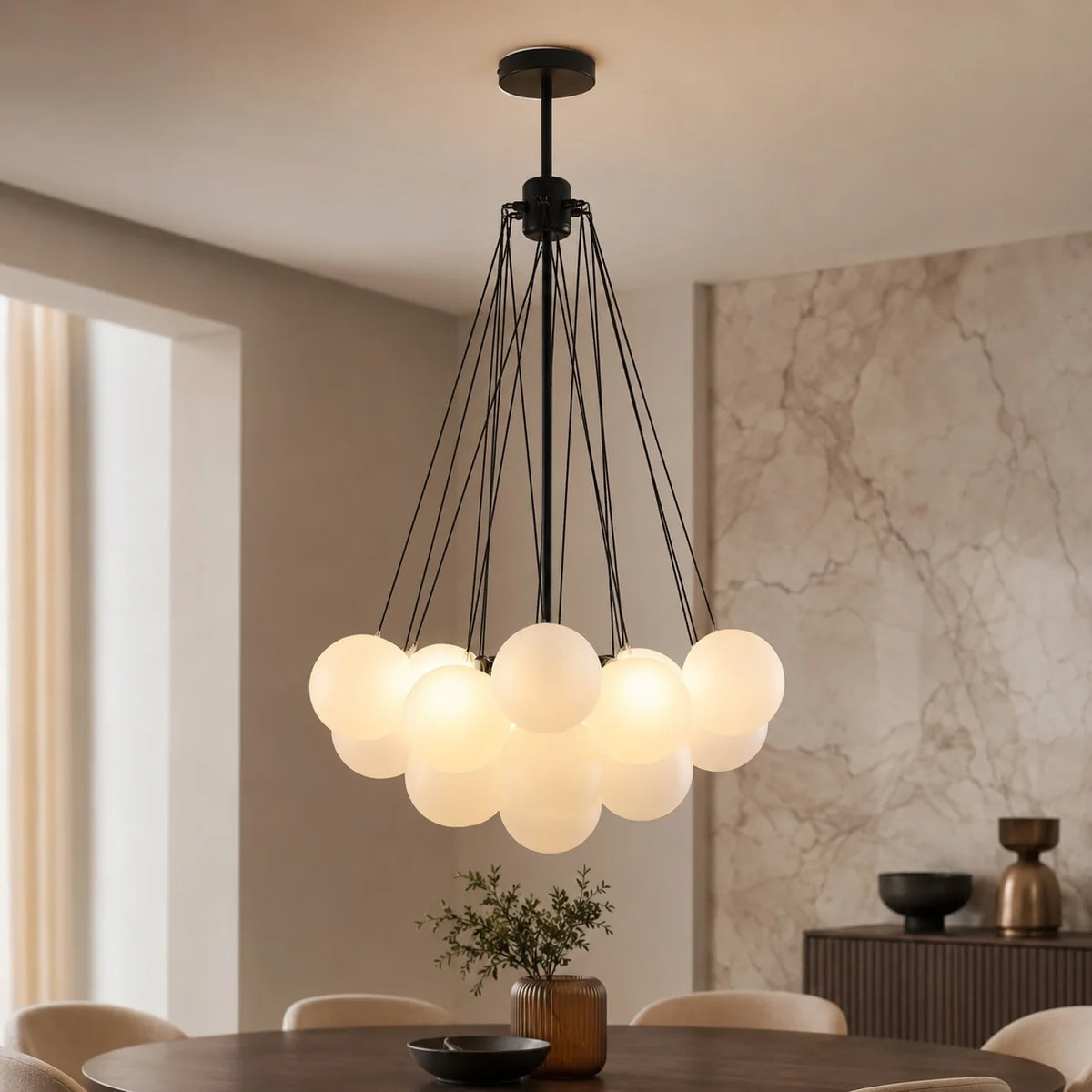 LuxRoyale Modern Glass Bubble Chandelier Hanging Light Fixture For Dining Room - Royale Basic