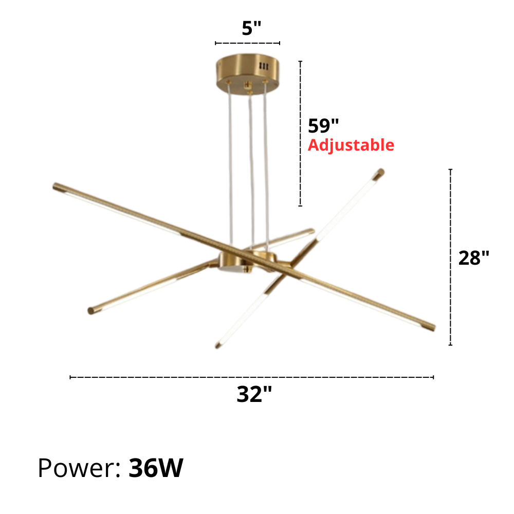 LuxRoyale Modern Gold LED Chandelier Linear Hanging Light Fixture - Royale Basic