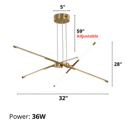 LuxRoyale Modern Gold LED Chandelier Linear Hanging Light Fixture - Royale Basic