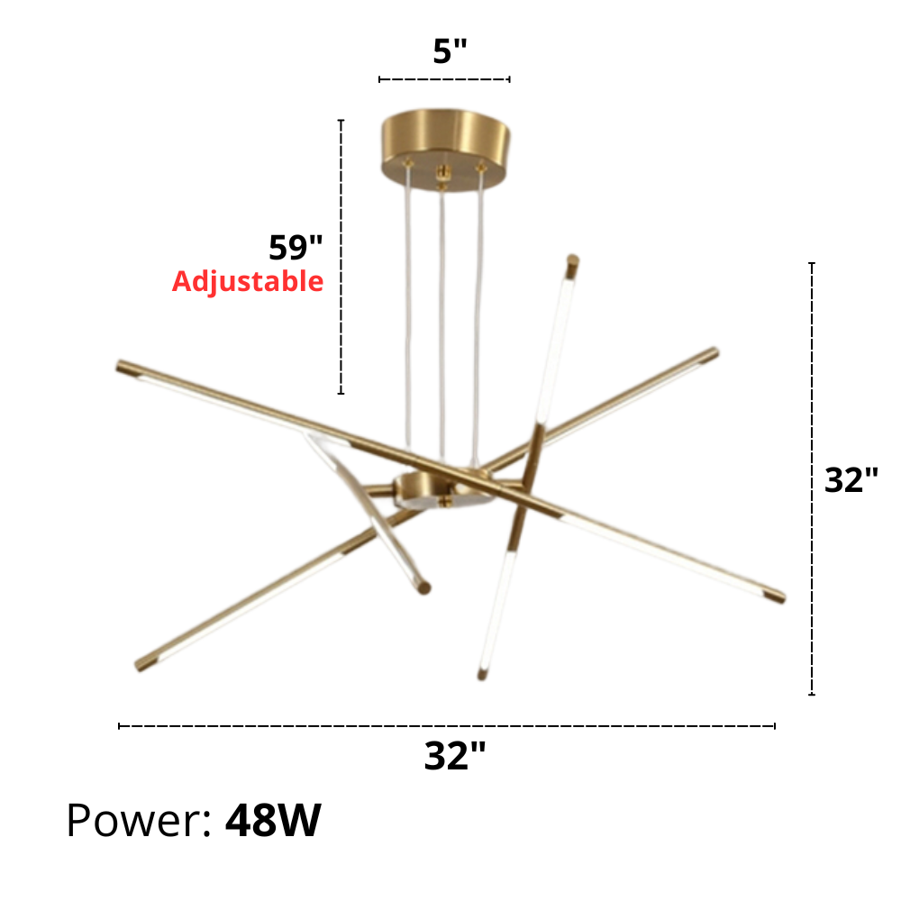 LuxRoyale Modern Gold LED Chandelier Linear Hanging Light Fixture - Royale Basic