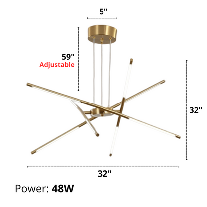 LuxRoyale Modern Gold LED Chandelier Linear Hanging Light Fixture - Royale Basic