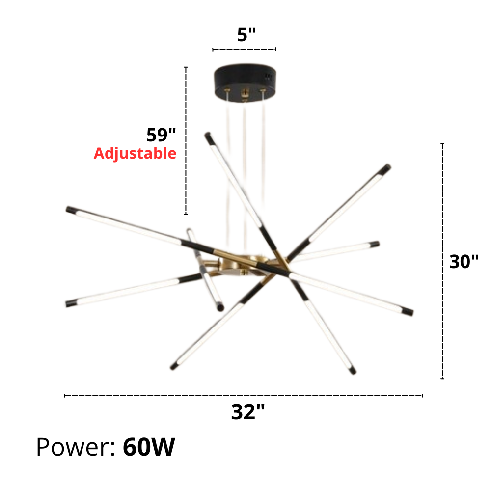 LuxRoyale Modern Gold LED Chandelier Linear Hanging Light Fixture - Royale Basic