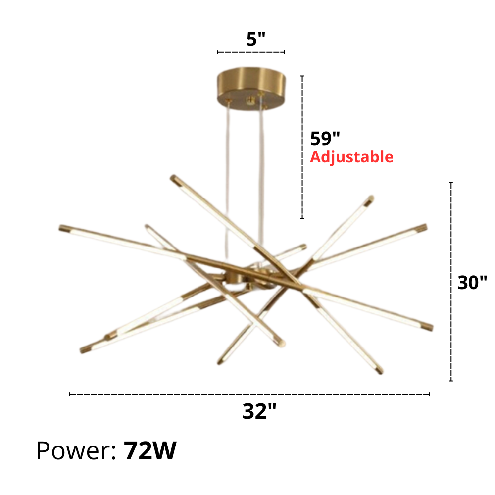 LuxRoyale Modern Gold LED Chandelier Linear Hanging Light Fixture - Royale Basic