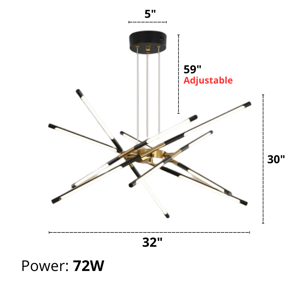 LuxRoyale Modern Gold LED Chandelier Linear Hanging Light Fixture - Royale Basic