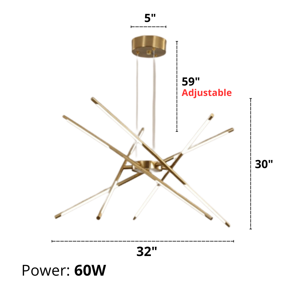 LuxRoyale Modern Gold LED Chandelier Linear Hanging Light Fixture - Royale Basic