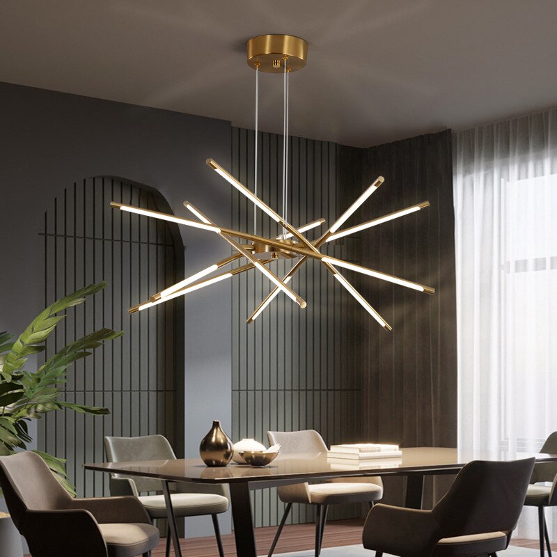 LuxRoyale Modern Gold LED Chandelier Linear Hanging Light Fixture - Royale Basic