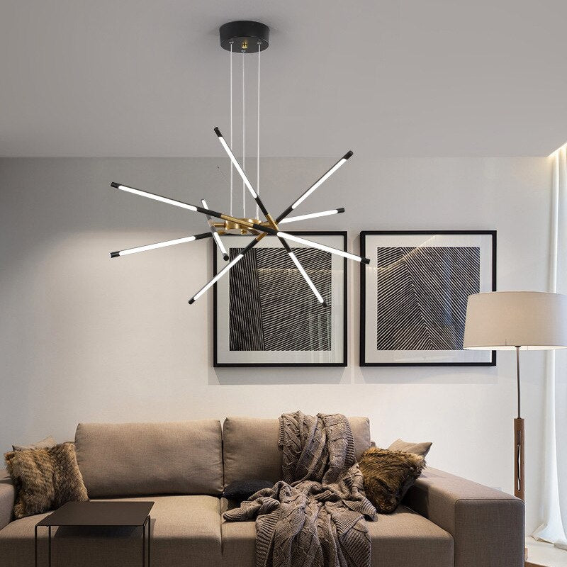 LuxRoyale Modern Gold LED Chandelier Linear Hanging Light Fixture - Royale Basic