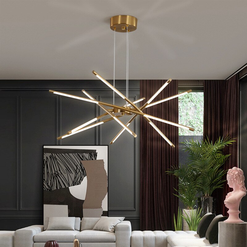 LuxRoyale Modern Gold LED Chandelier Linear Hanging Light Fixture - Royale Basic