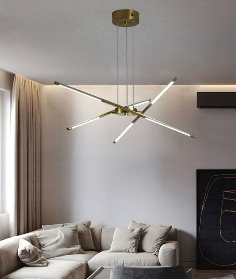 LuxRoyale Modern Gold LED Chandelier Linear Hanging Light Fixture - Royale Basic