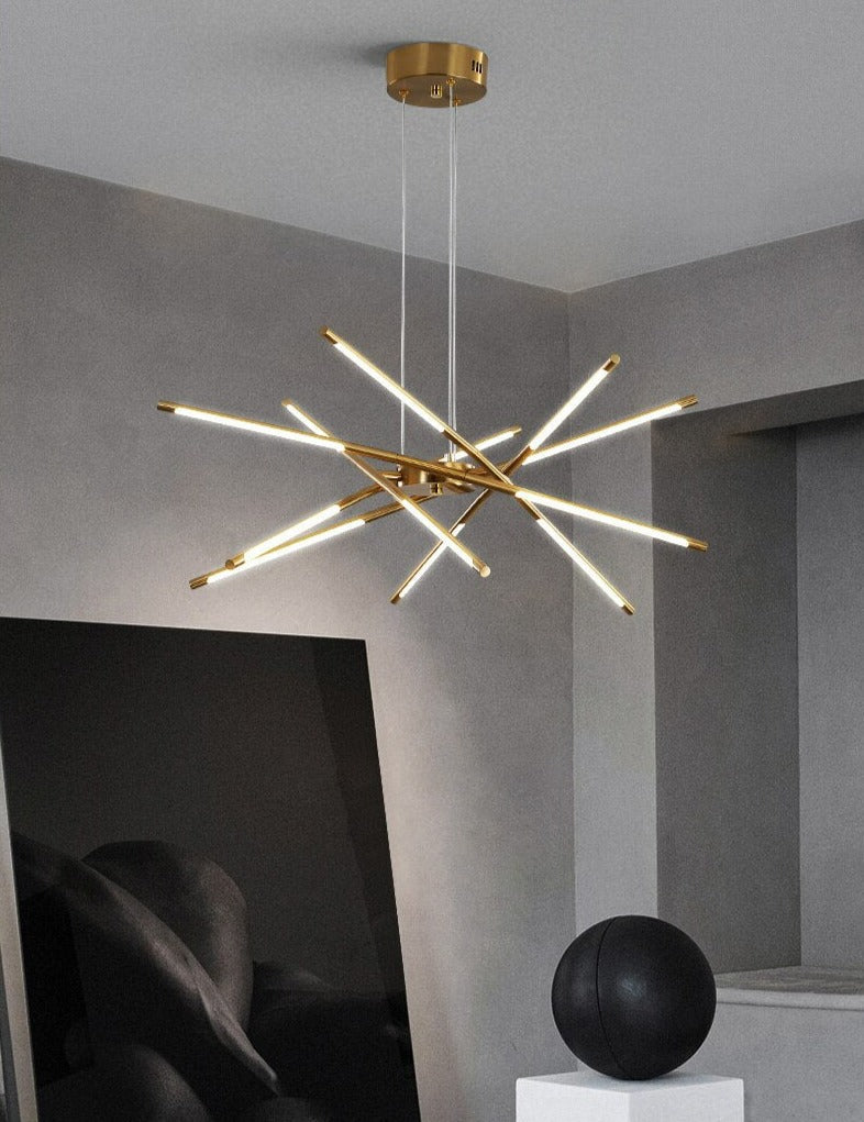 LuxRoyale Modern Gold LED Chandelier Linear Hanging Light Fixture - Royale Basic
