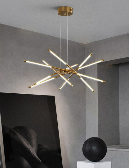 LuxRoyale Modern Gold LED Chandelier Linear Hanging Light Fixture - Royale Basic