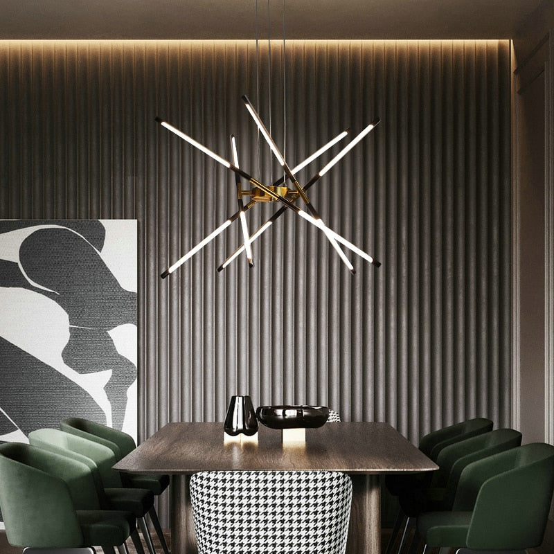 LuxRoyale Modern Gold LED Chandelier Linear Hanging Light Fixture - Royale Basic