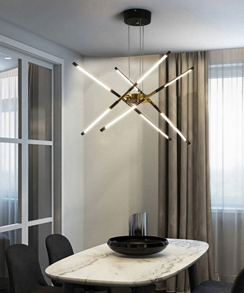 LuxRoyale Modern Gold LED Chandelier Linear Hanging Light Fixture - Royale Basic