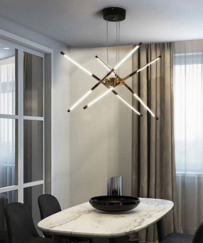 LuxRoyale Modern Gold LED Chandelier Linear Hanging Light Fixture - Royale Basic