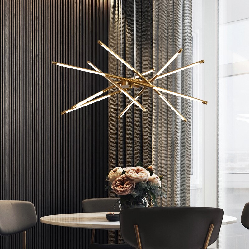 LuxRoyale Modern Gold LED Chandelier Linear Hanging Light Fixture - Royale Basic