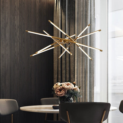 LuxRoyale Modern Gold LED Chandelier Linear Hanging Light Fixture - Royale Basic