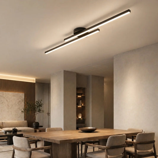 LuxRoyale Modern Linear LED Flush Mount Ceiling Light Fixture with Remote Dimming - Royale Basic
