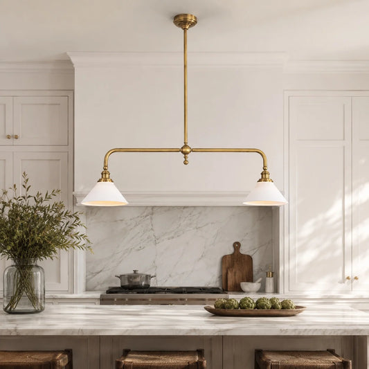 LuxRoyale Modern Linear Pendant Light - Kitchen Island Brass Fixture - Royale Basic