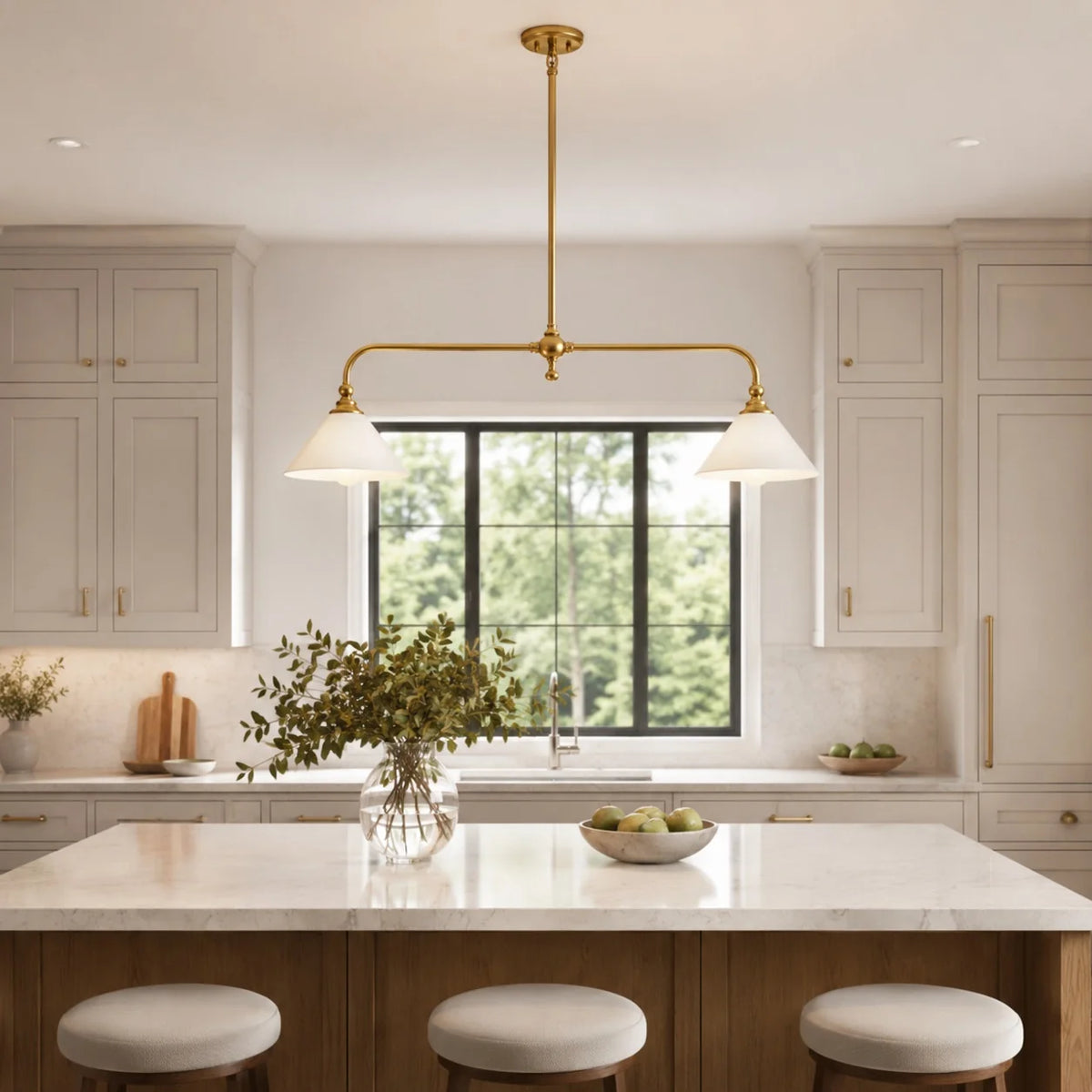LuxRoyale Modern Linear Pendant Light Kitchen Island Brass Fixture - Royale Basic