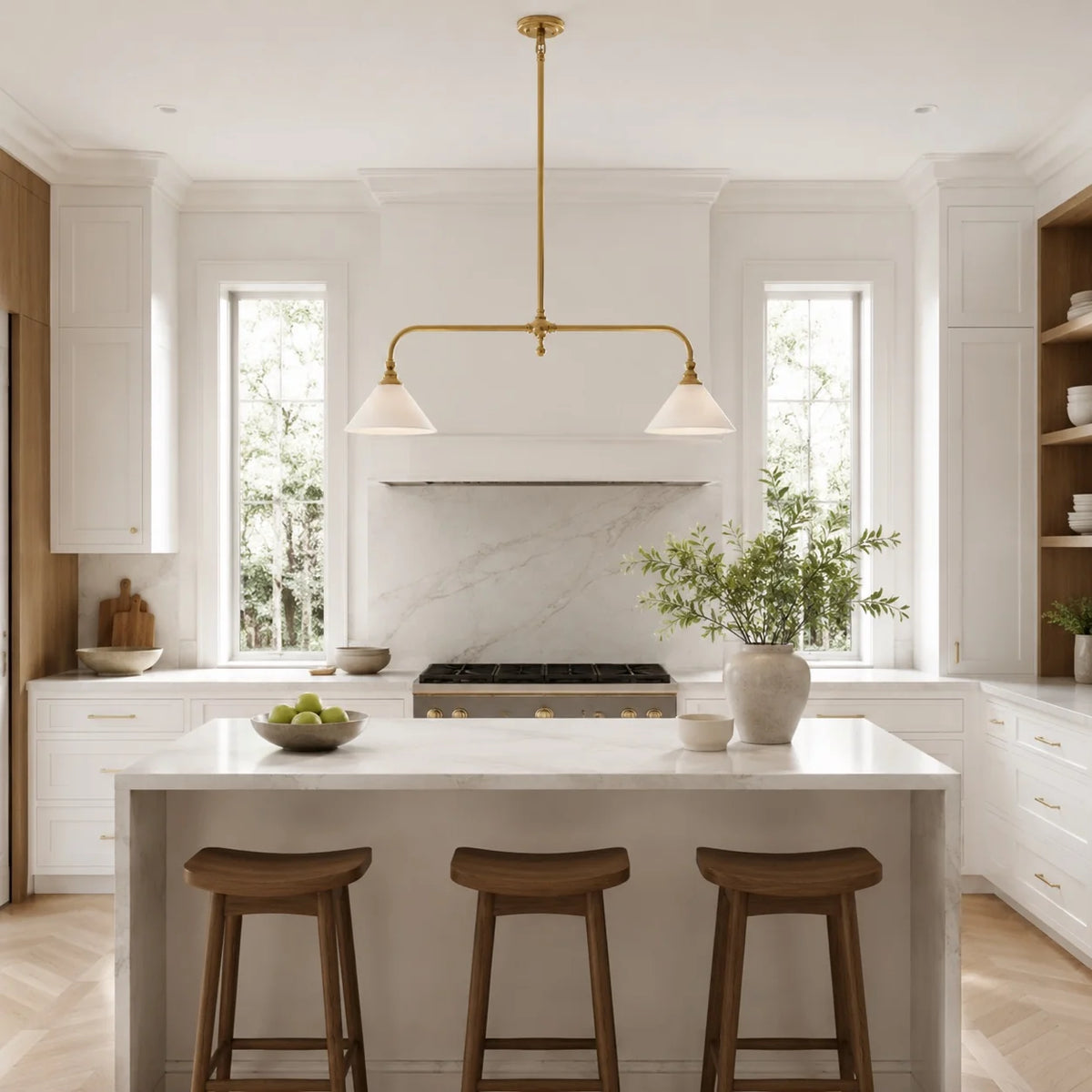 LuxRoyale Modern Linear Pendant Light Kitchen Island Brass Fixture - Royale Basic