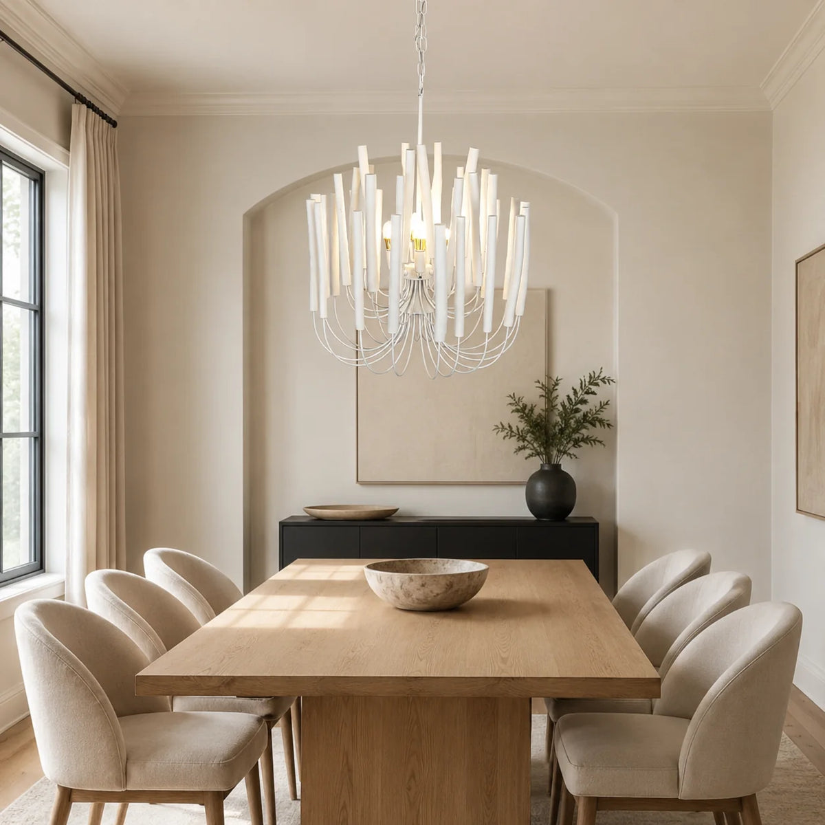 LuxRoyale Modern Rustic Wood Rod Branch Chandelier Hanging Light Fixture - Royale Basic