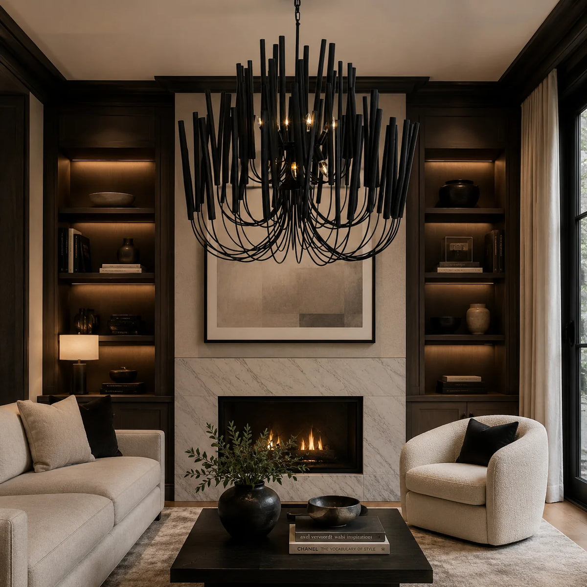 LuxRoyale Modern Rustic Wood Rod Branch Chandelier Hanging Light Fixture - Royale Basic