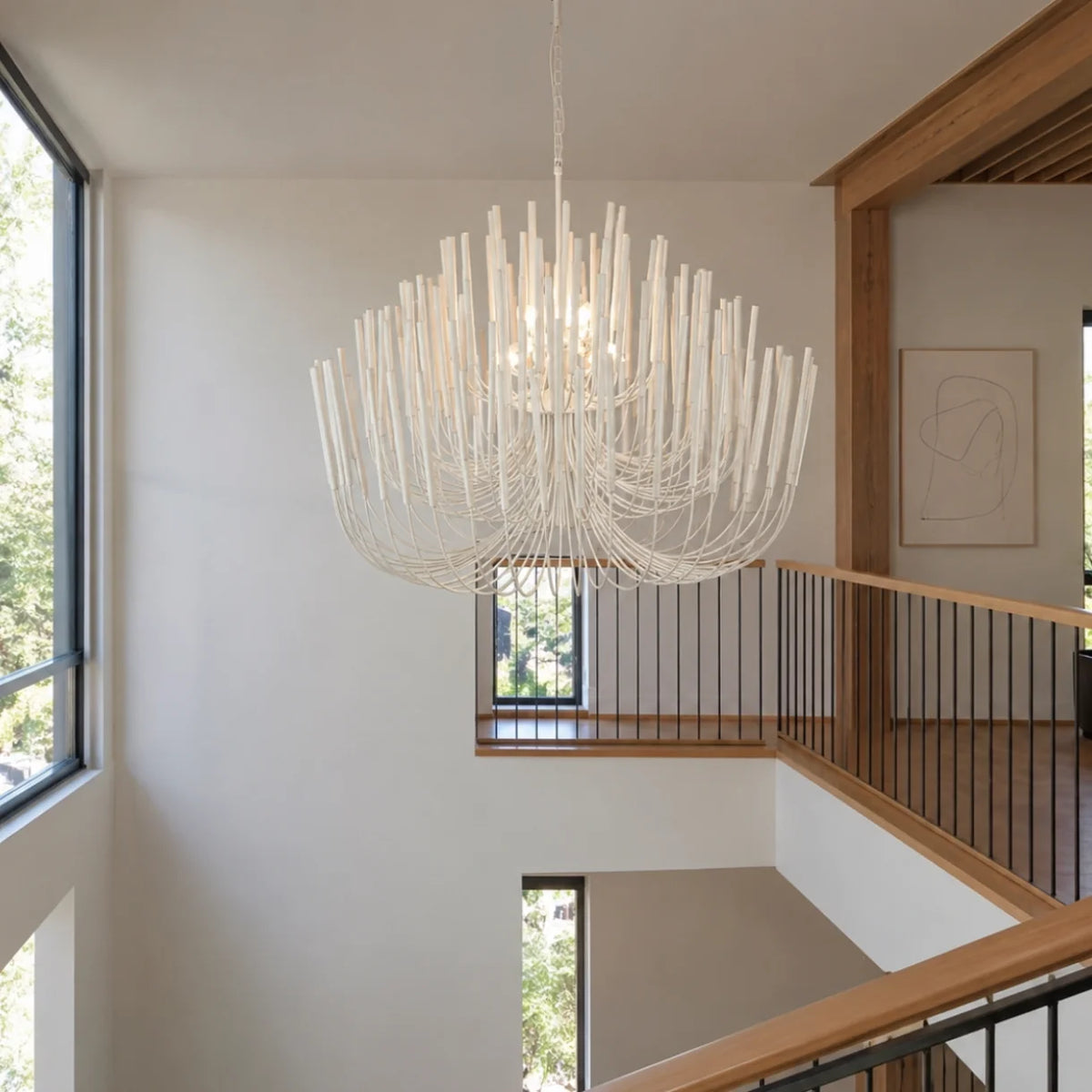 LuxRoyale Modern Rustic Wood Rod Branch Chandelier Hanging Light Fixture - Royale Basic