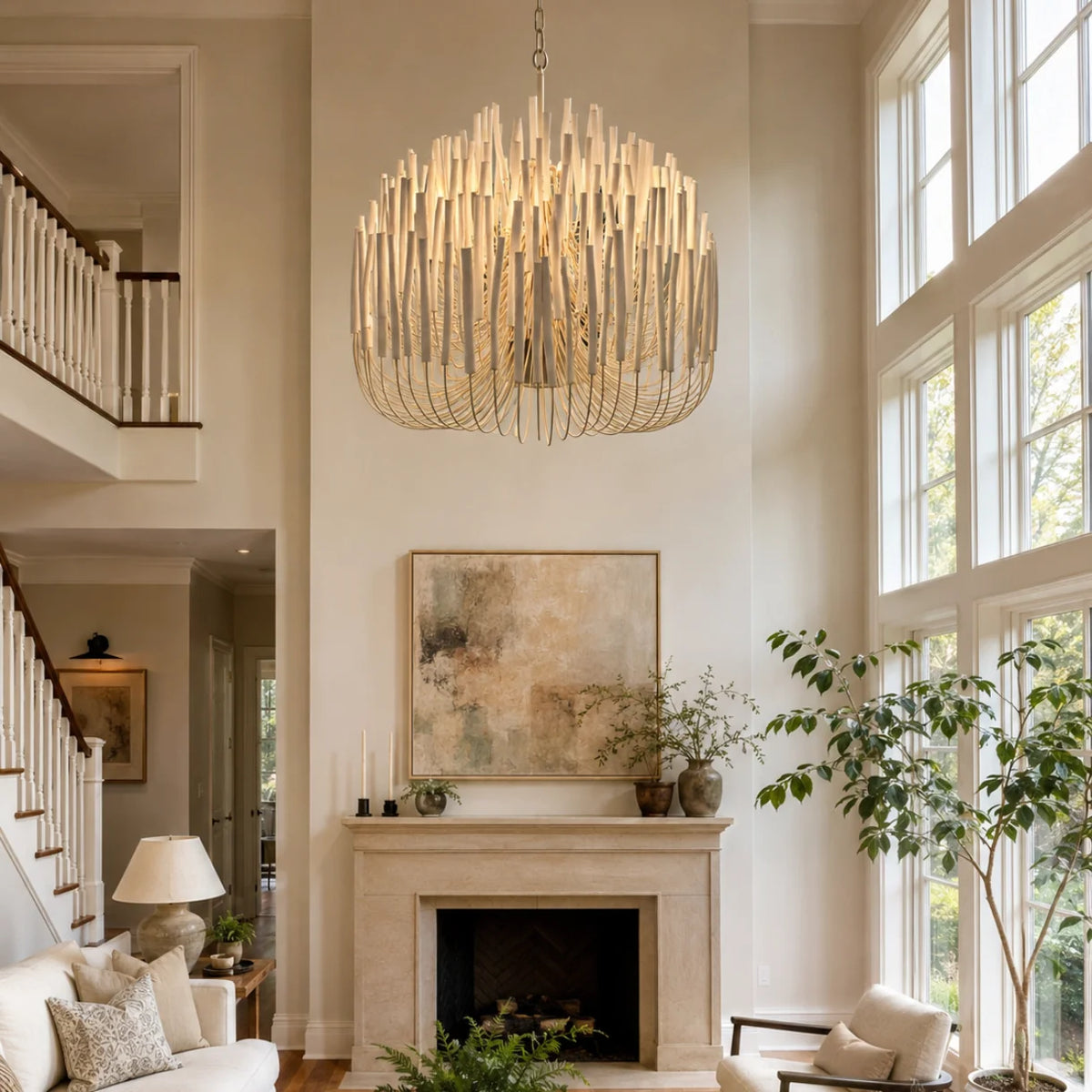 LuxRoyale Modern Rustic Wood Rod Branch Chandelier Hanging Light Fixture - Royale Basic