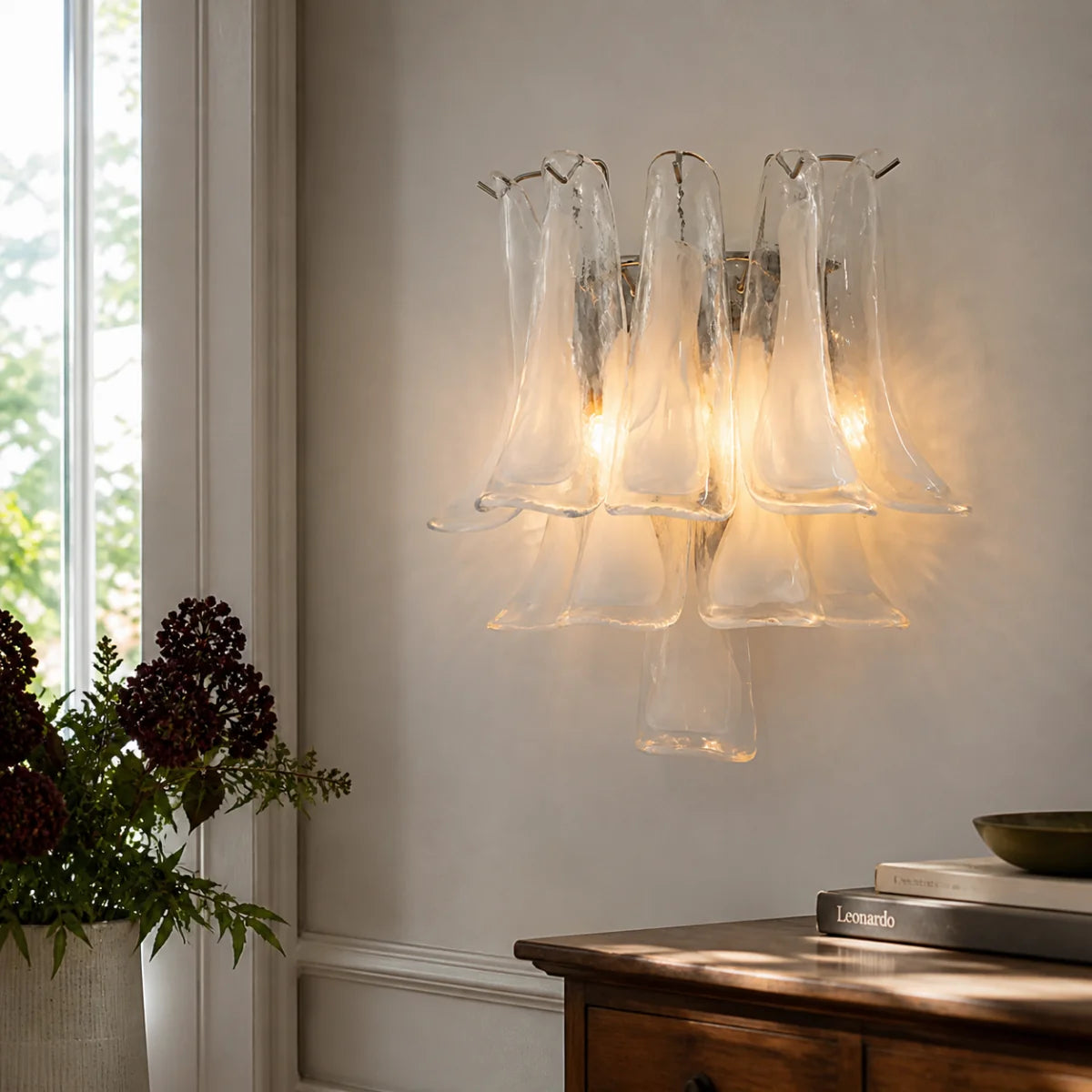 LuxRoyale Murano Glass Petal Wall Sconce Lighting Fixture - Royale Basic