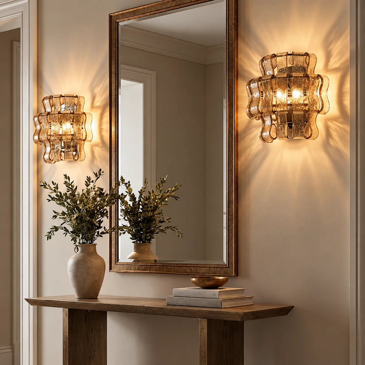 LuxRoyale Murano Glass Wall Lamp Rippled Ribbon Sconce Light - Royale Basic