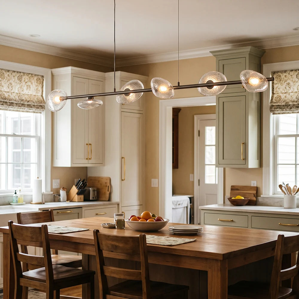 LuxRoyale Pebble Glass Linear Chandelier LED Modern Island Pendant Light - Royale Basic