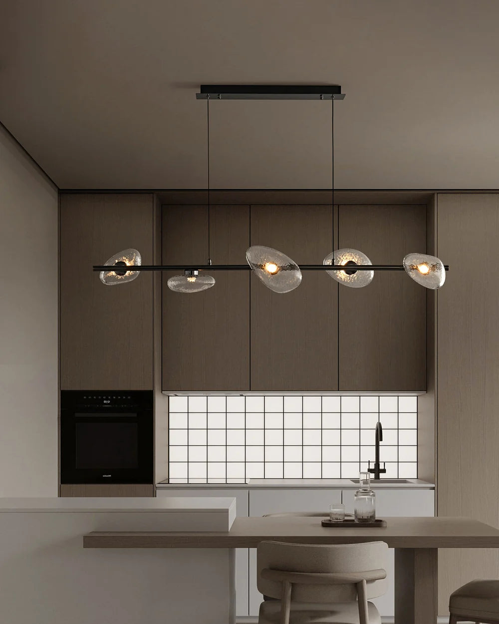 LuxRoyale Pebble Glass Linear Chandelier LED Modern Island Pendant Light - Royale Basic