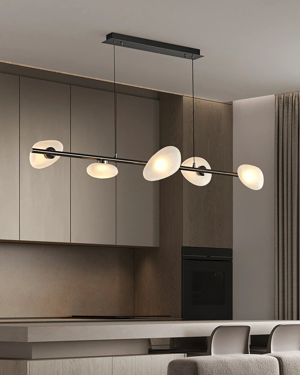 LuxRoyale Pebble Glass Linear Chandelier LED Modern Island Pendant Light - Royale Basic