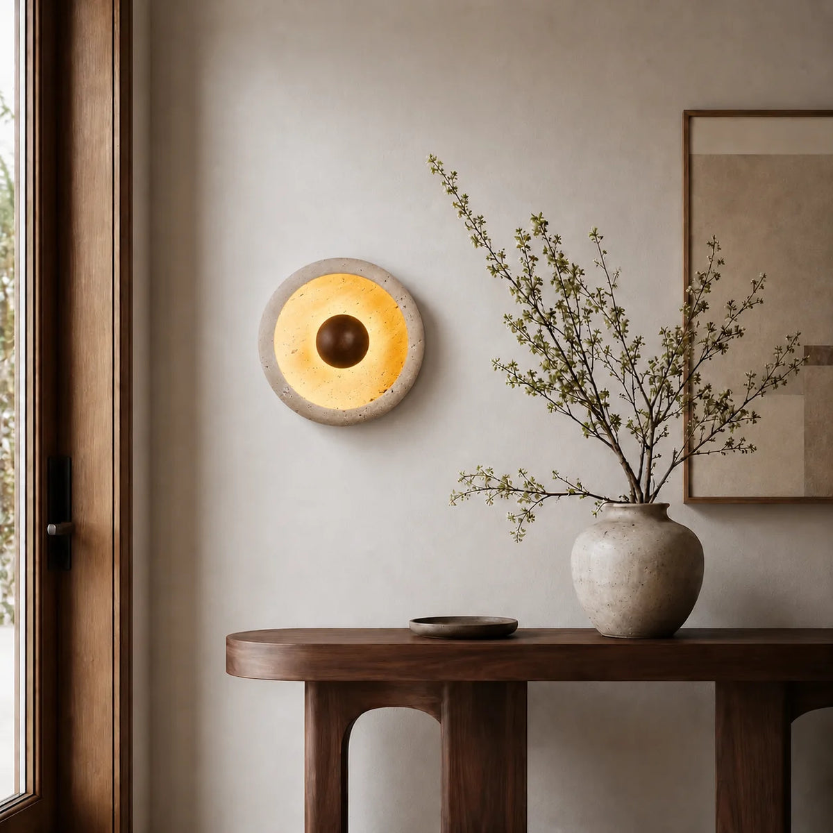 LuxRoyale Round Travertine Wall Lamp Natural Stone Light - Royale Basic
