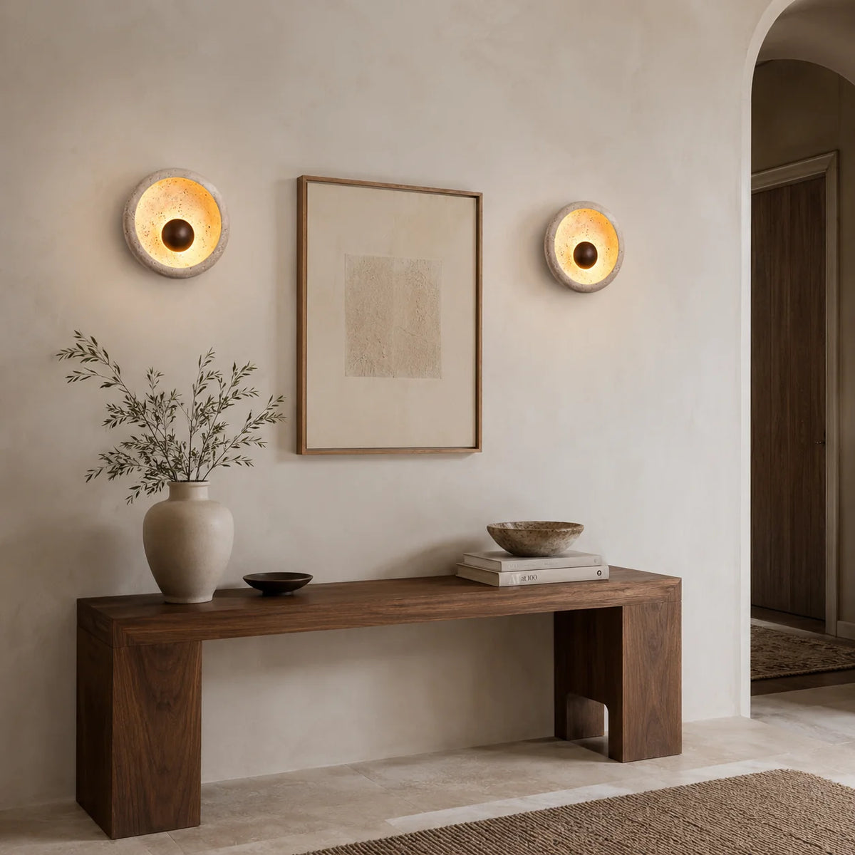 LuxRoyale Round Travertine Wall Lamp Natural Stone Light - Royale Basic