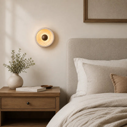 LuxRoyale Round Travertine Wall Lamp Natural Stone Light - Royale Basic
