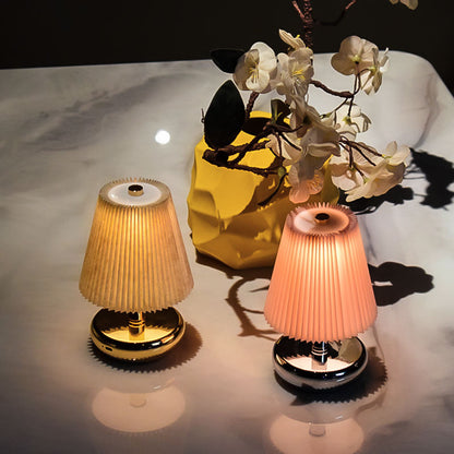 RoyaleGlow USB-C Rechargeable Cordless Table Lamp with Pleated Shade for Events