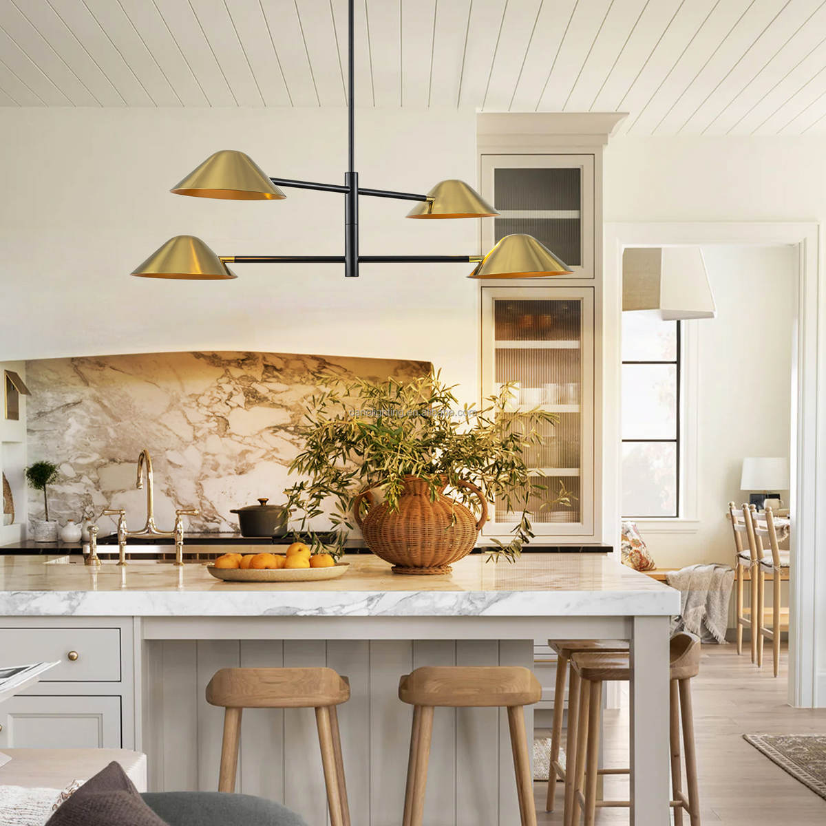 RoyaleGlow Mid-Century Modern 4-Light Linear Chandelier with Adjustable Arms