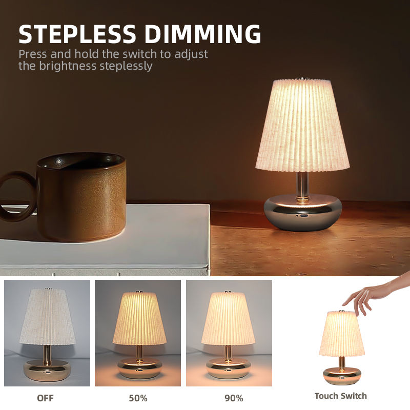 RoyaleGlow USB-C Rechargeable Cordless Table Lamp with Pleated Shade for Events