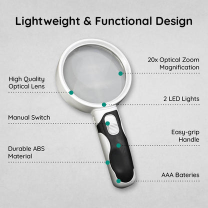 Luxora Optical Magnifying Glass with LED Light 20X Zoom