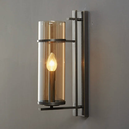 RoyaleGlow Farmhouse Brass Wall Sconce with Clear Cylinder Glass Shade - Royale Basic